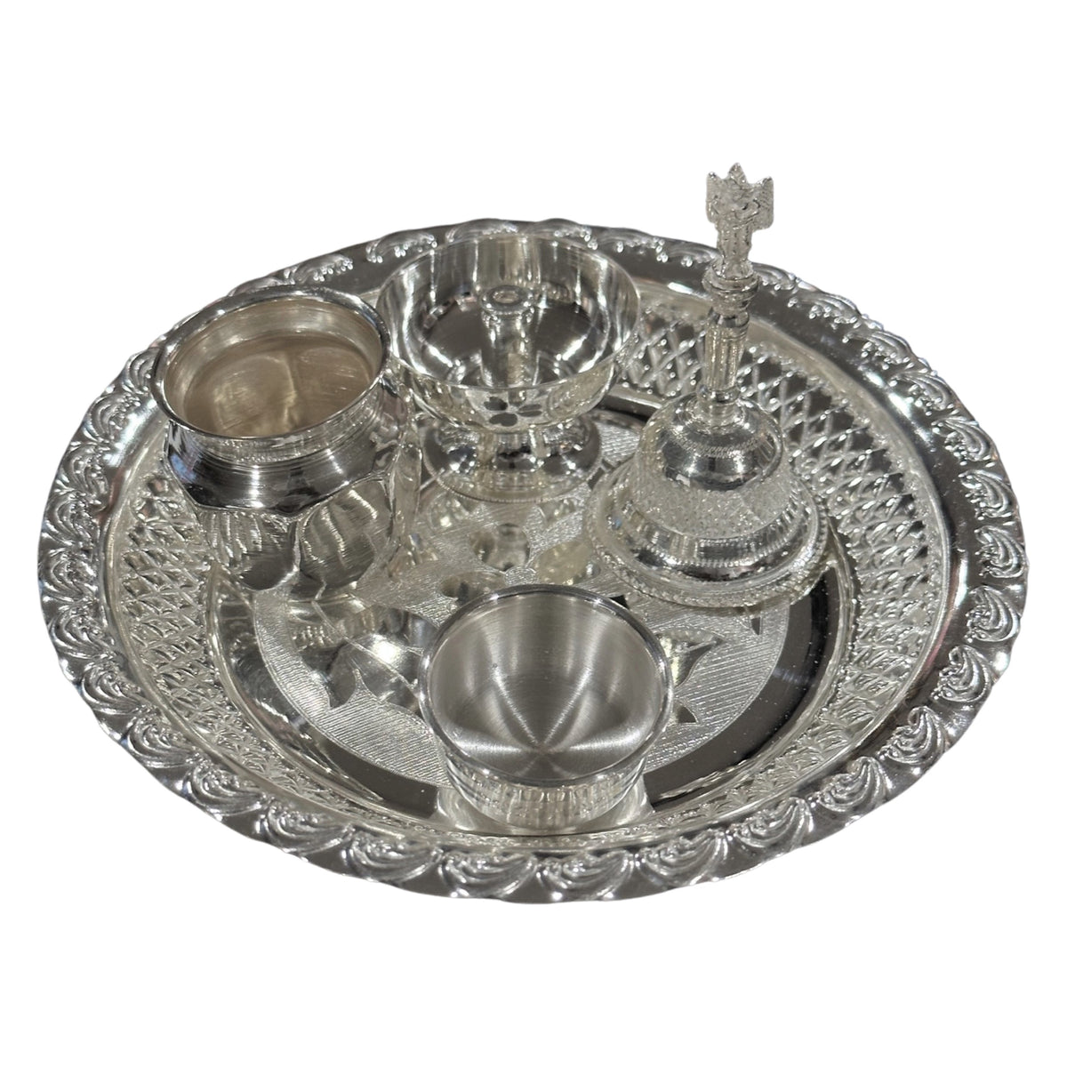 925 Sterling Silver 6.0-inch Hallmarked Puja Set - 6.0 Set #03