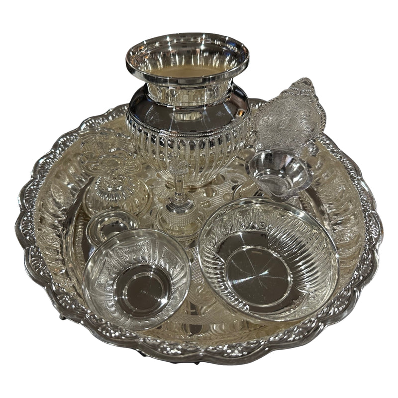 925 Sterling Silver 7.5 inch Hallmarked Exclusive Small Puja Set - 7.5" Set
