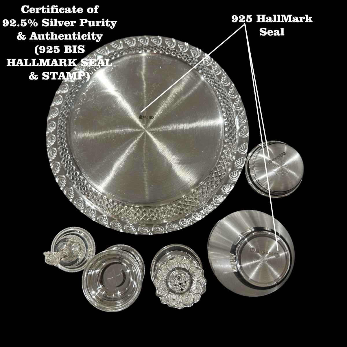 925 Sterling Silver 7.0 inch Hallmarked Puja Set 7.0 Set 02