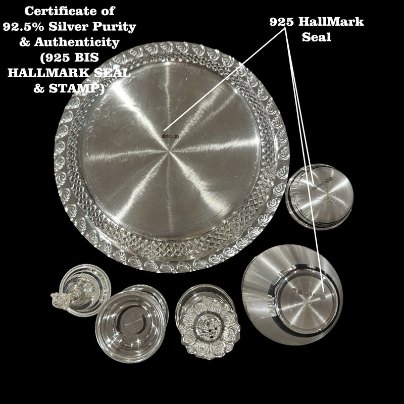 925 Sterling Silver 7.0 inch Hallmarked Puja Set - 7.0" Set