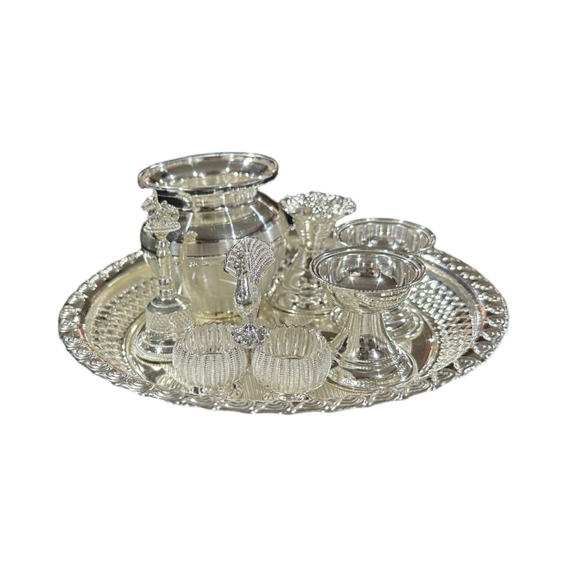 925 Sterling Silver 7.0 inch Hallmarked Puja Set - 7.0" Set