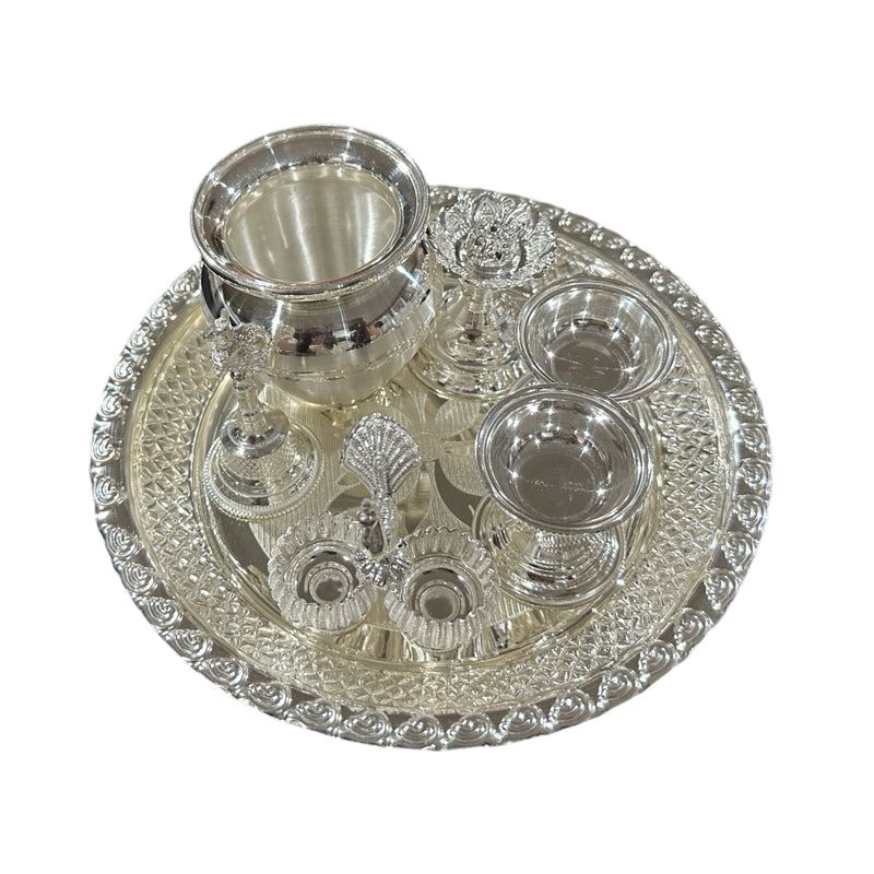 925 Sterling Silver 7.0 inch Hallmarked Puja Set - 7.0" Set