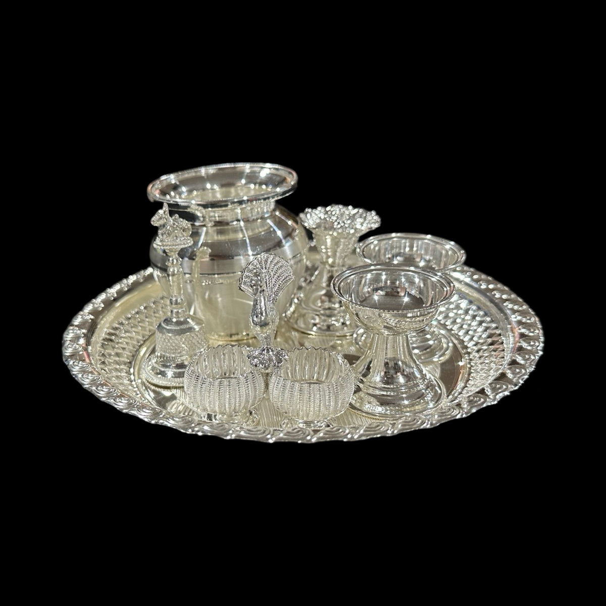 925 Sterling Silver 7.0 inch Hallmarked Puja Set - 7.0