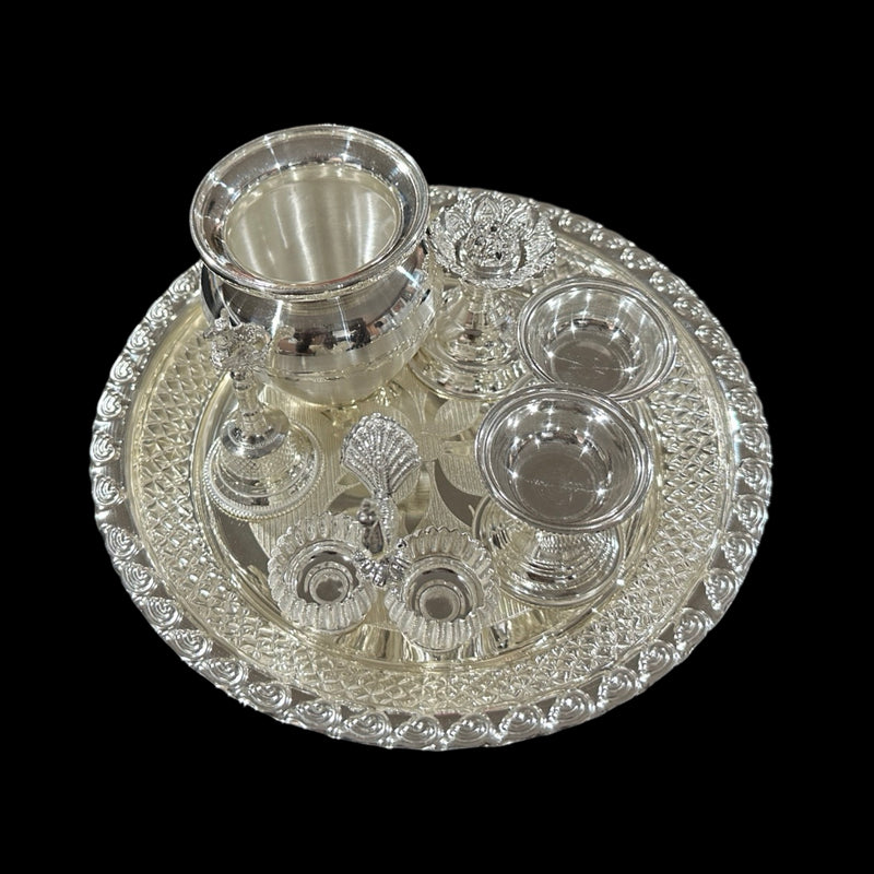 925 Sterling Silver 7.0 inch Hallmarked Puja Set - 7.0" Set