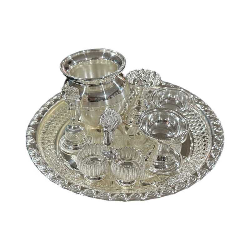 925 Sterling Silver 7.0 inch Hallmarked Puja Set - 7.0" Set