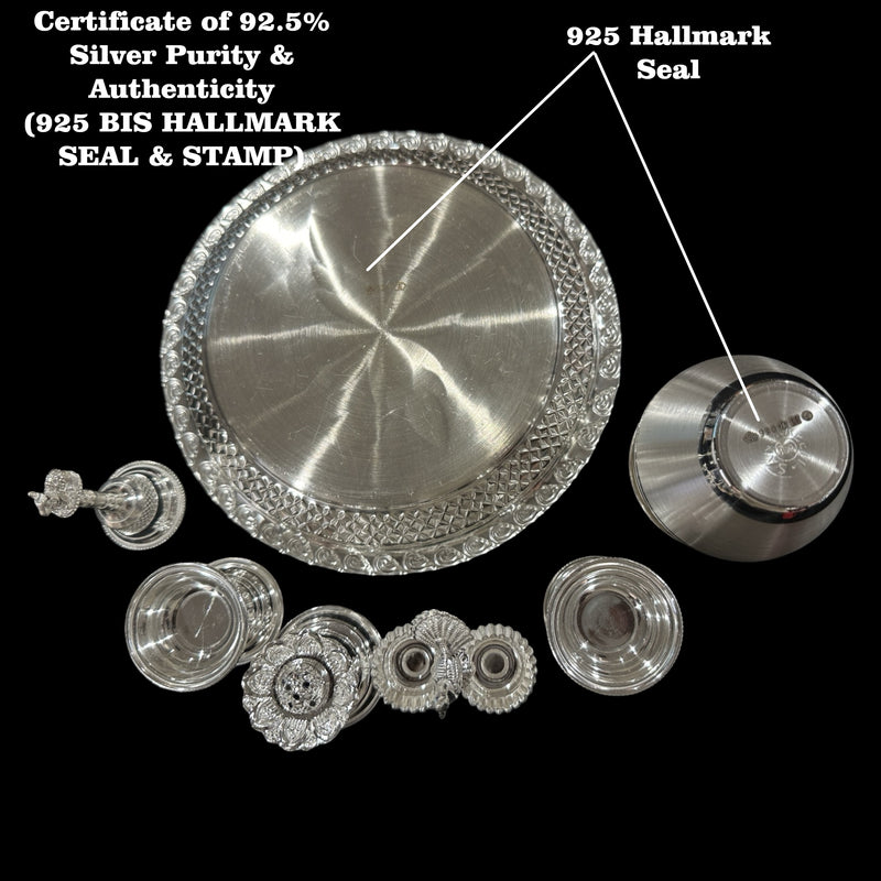 925 Sterling Silver 7.0 inch Hallmarked Puja Set - 7.0" Set