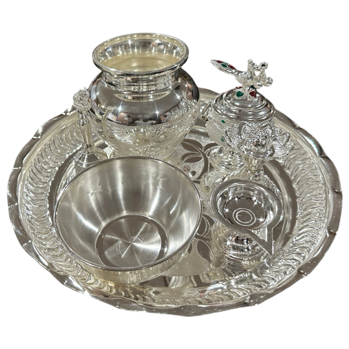 ELA DENMARK STERLING 925S 七宝焼き 盃 5個 シルバー sans_puja_thali_set_7_5_inch_s