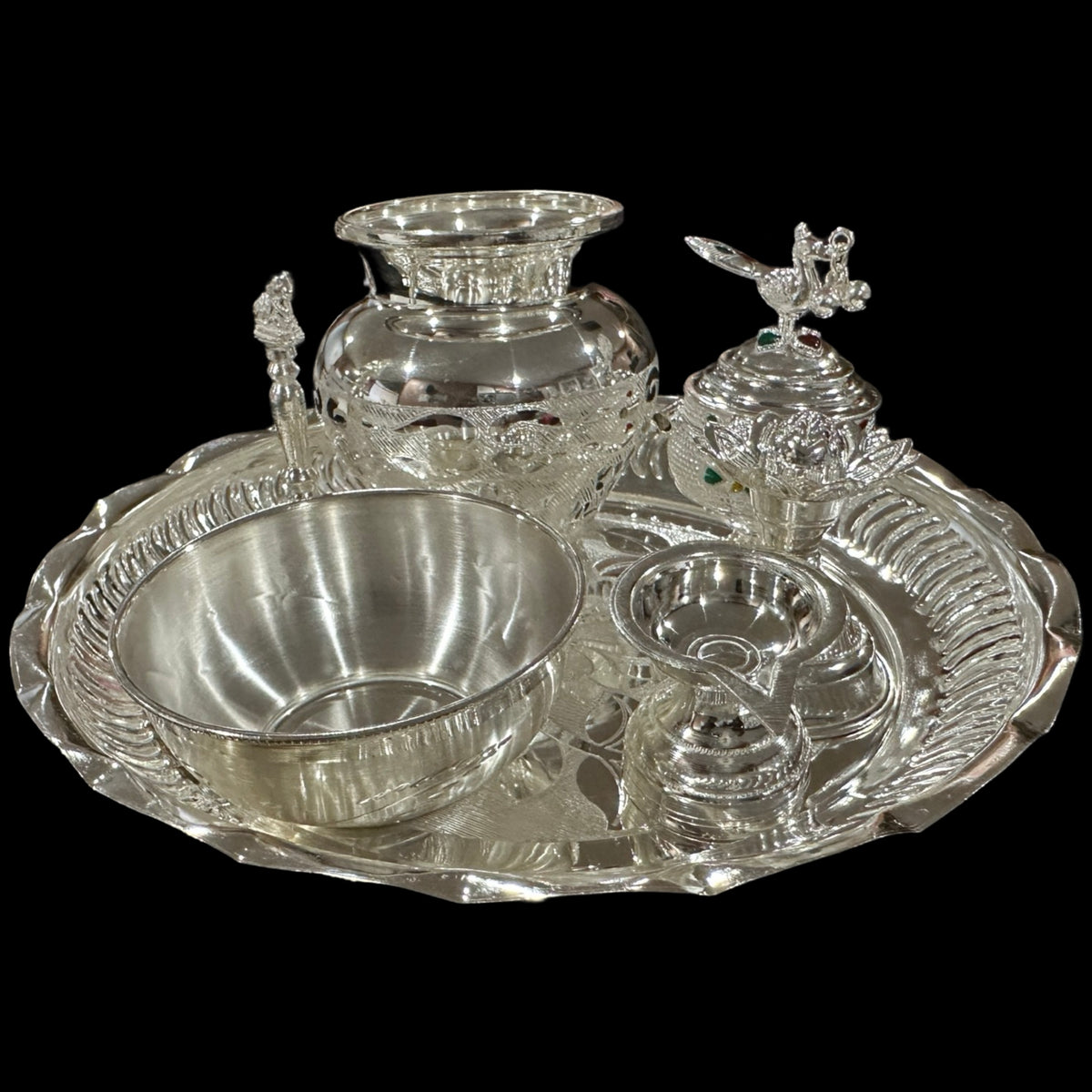 925 Sterling Silver 7.5 inch Hallmarked Puja Set - 7.5