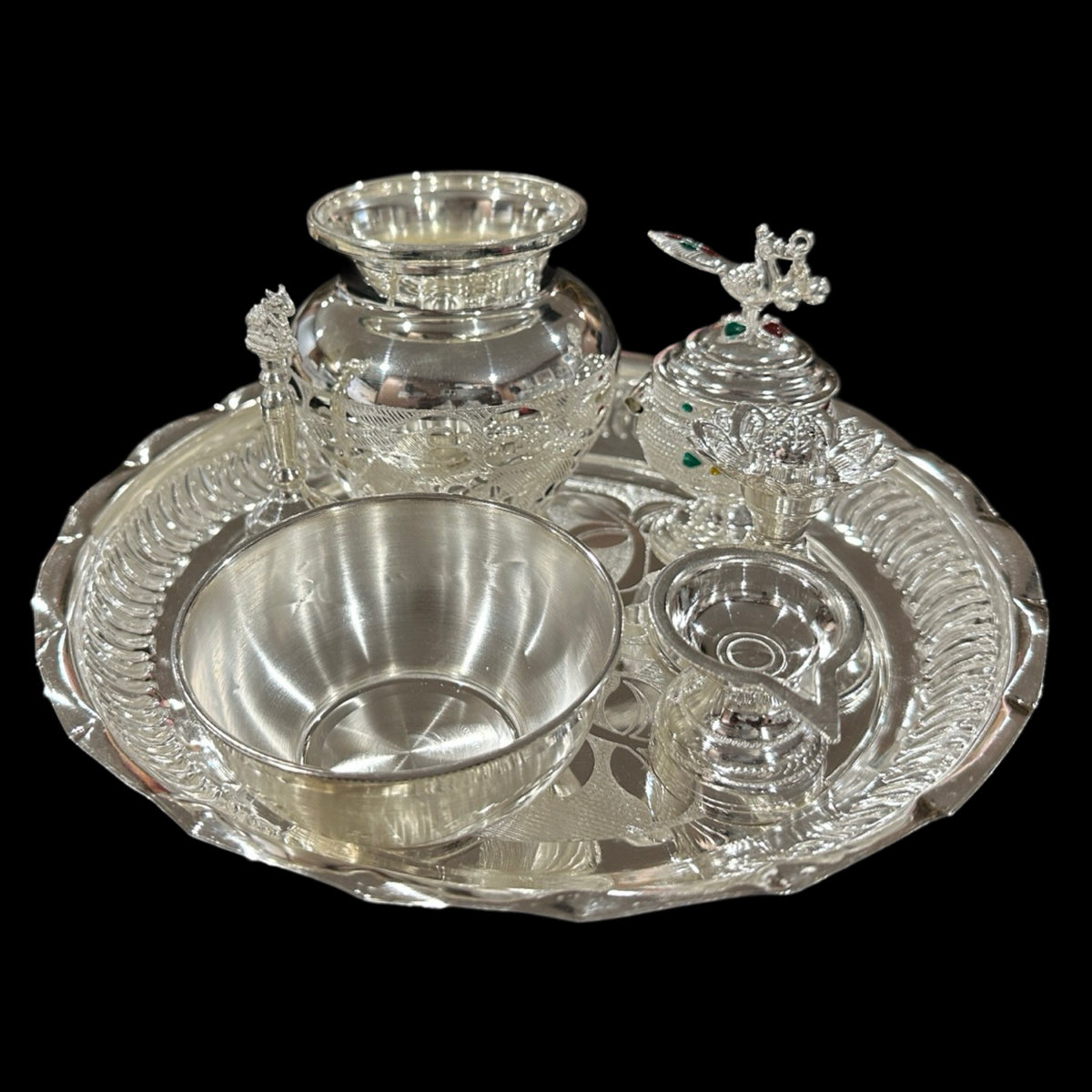 ELA DENMARK STERLING 925S 七宝焼き 盃 5個 シルバー 925 Sterling Silver 7.5 inch Hallmarked Puja Set - 7.5