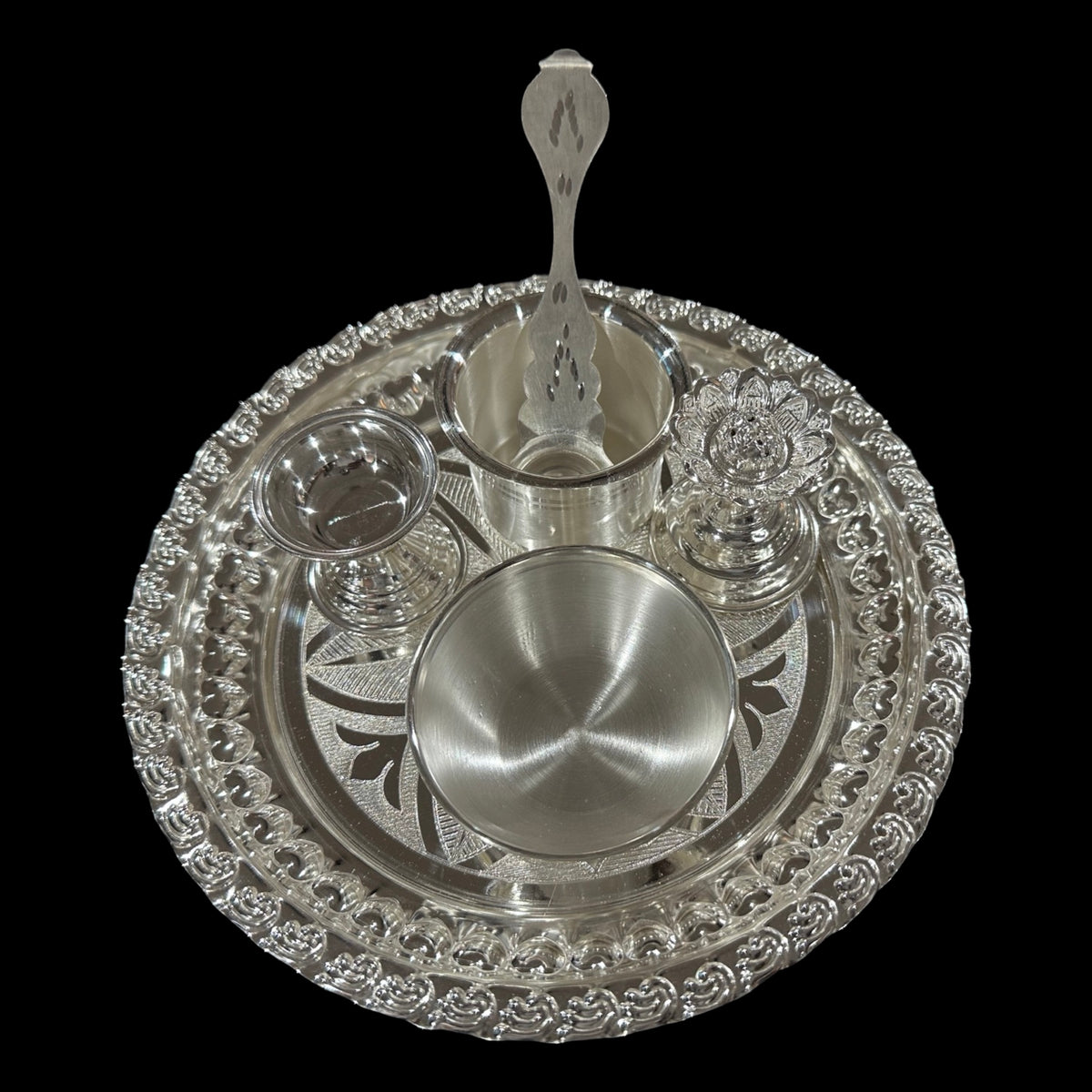 925 Sterling Silver 7.0 inch Hallmarked Puja Set - 7.0
