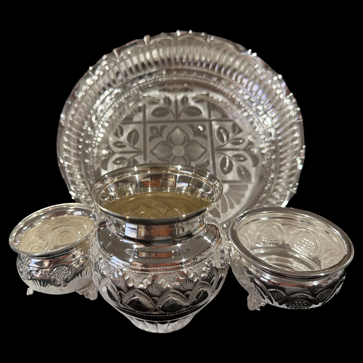 925 Sterling Silver 8.0 inch Hallmarked Exclusive Puja Set - 8.0