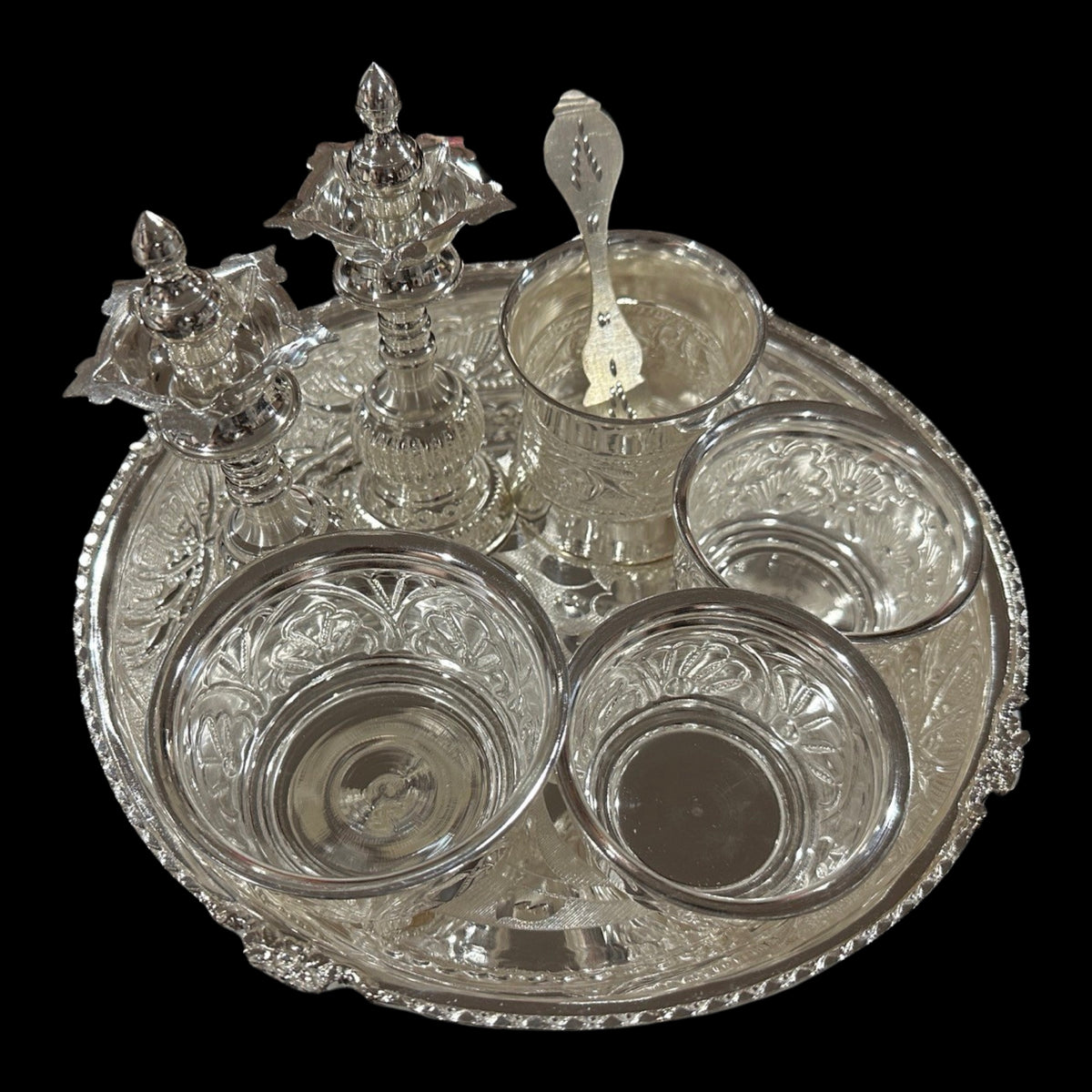 925 Sterling Silver 8.5 inch Hallmarked Exclusive Puja Set - 8.5