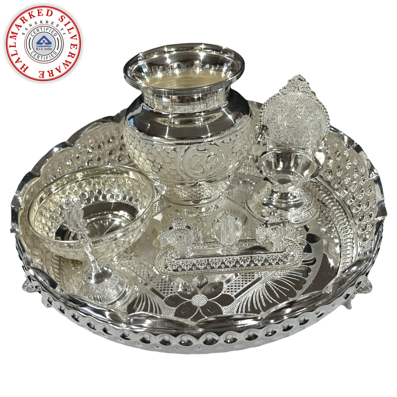 925 Sterling Silver 8.0 inch Hallmarked Exclusive Puja Set - 8.0" Set