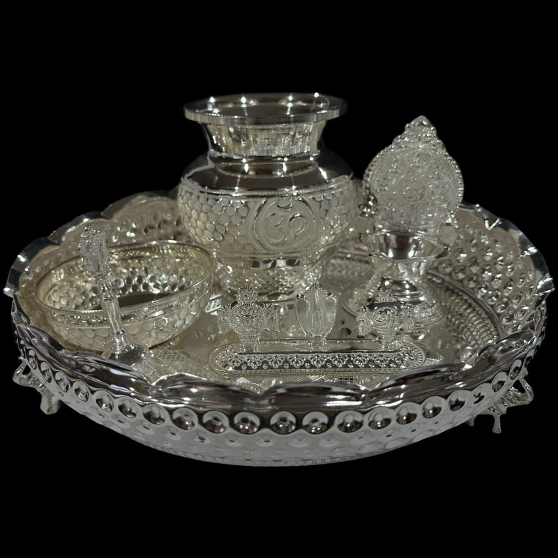 925 Sterling Silver 8.0 inch Hallmarked Exclusive Puja Set - 8.0" Set