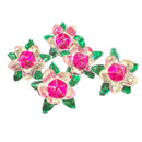 750 Silver Religious Pink Green Lotus Flower Set (Pack of 5 Flowers)