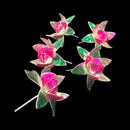 750 Silver Religious Pink Green Lotus Flower Set (Pack of 5 Flowers)