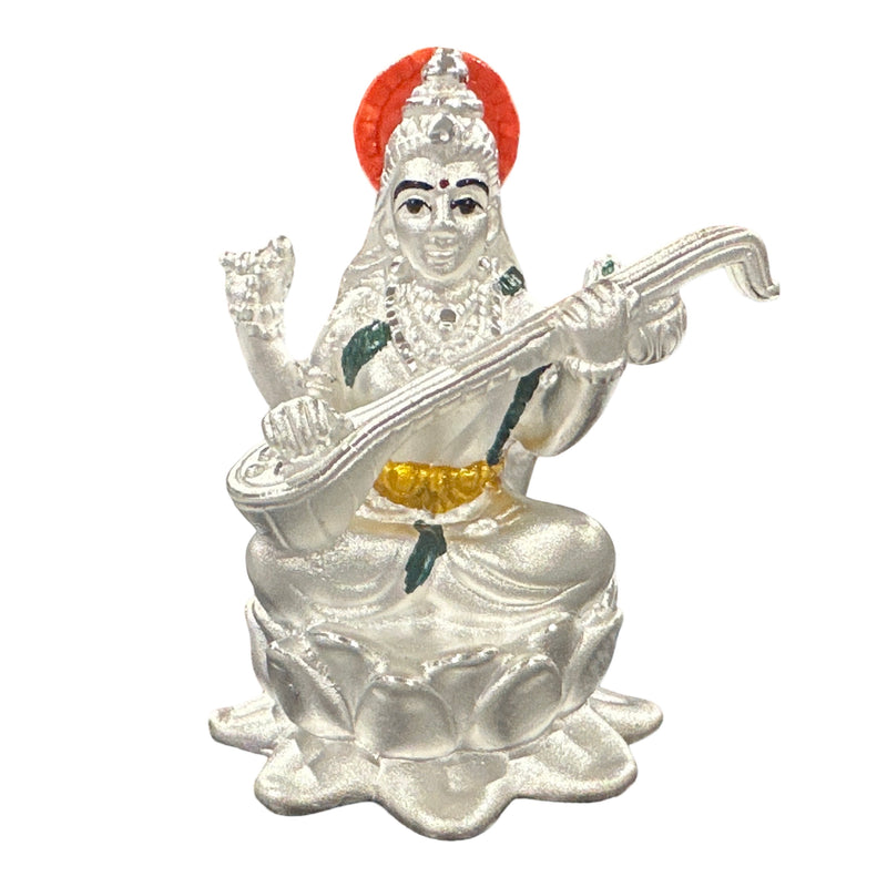 999 Pure Silver Matha Saraswati 2.5-Inch-Tall Statue / Murti (Figurine