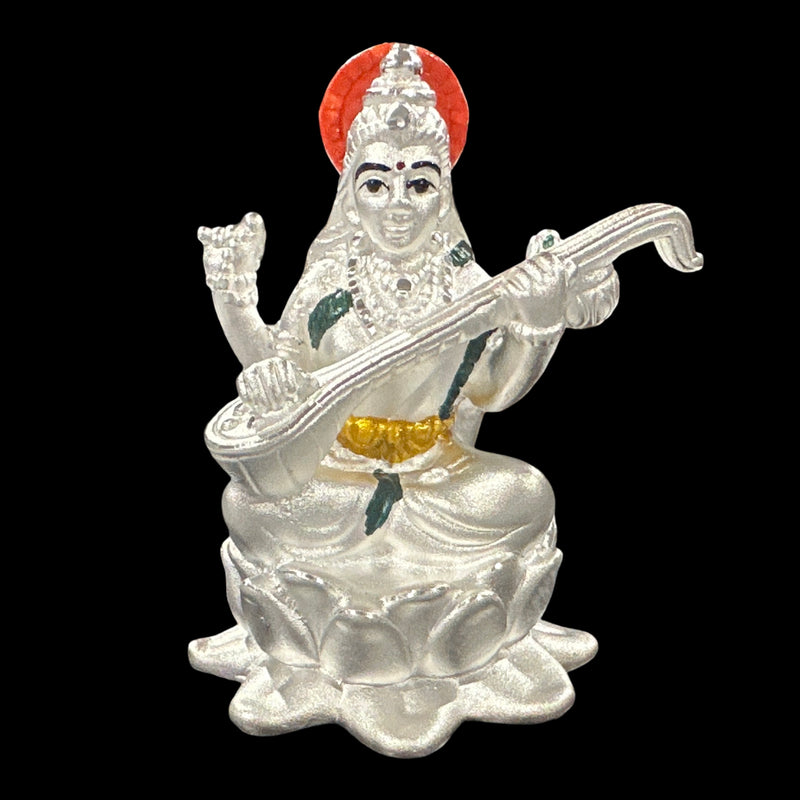999 Pure Silver Matha Saraswati 2.5-Inch-Tall Statue / Murti (Figurine