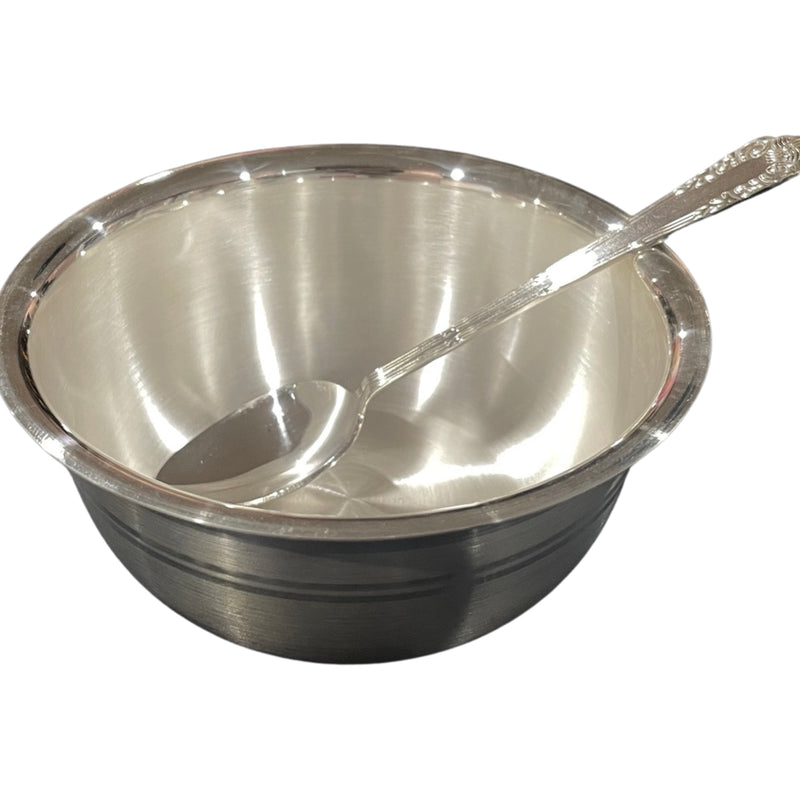999 Pure Silver Hallmarked 5.0 inch Heavy Bowl & Spoon Set - 5.0-inch Set