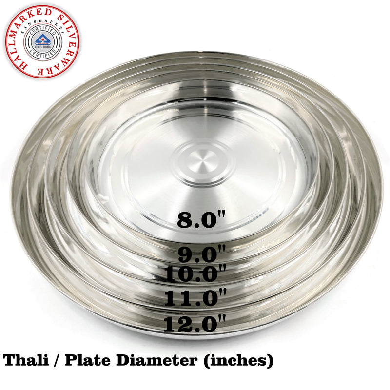 999 Pure Silver Hallmarked Light Weight Dinner Plate (Indian Thali) - Style