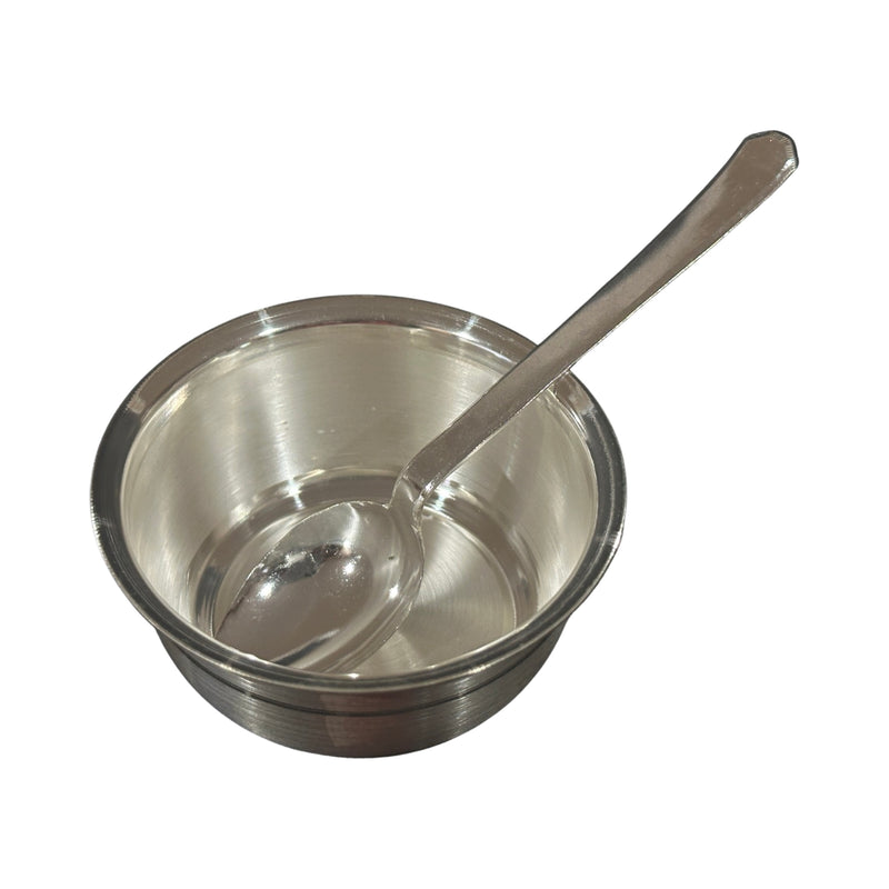 999 Pure Silver Hallmarked 3.0 Bowl & Spoon for Kids - 3.0-inch Set