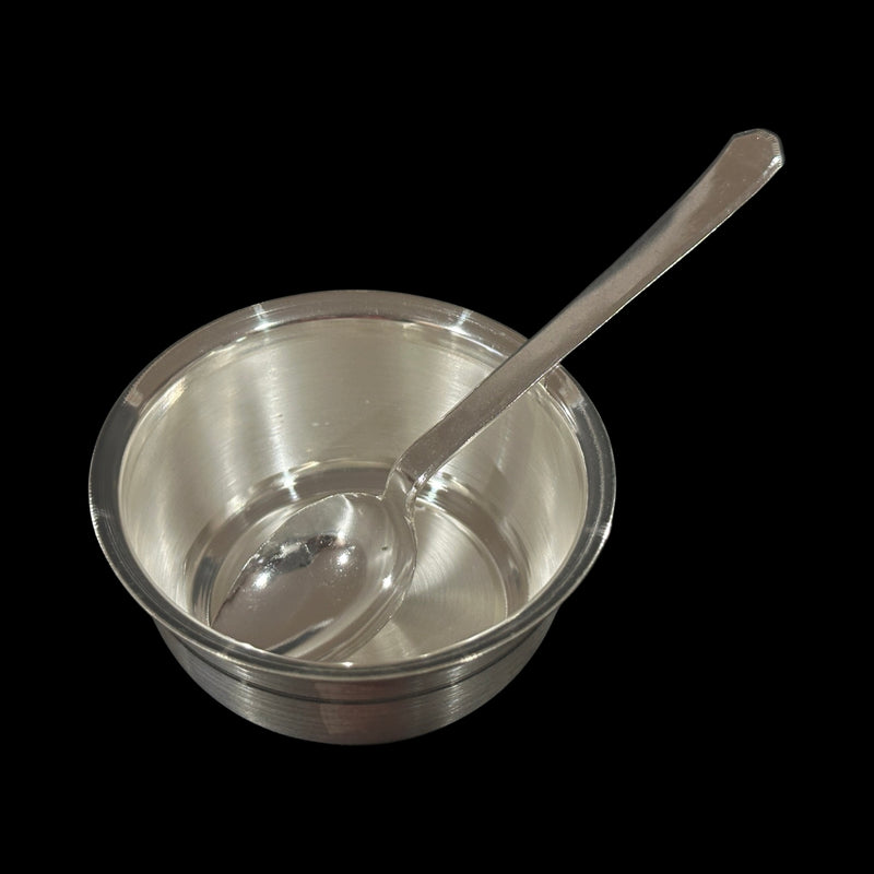 999 Pure Silver Hallmarked 3.0 Bowl & Spoon for Kids - 3.0-inch Set