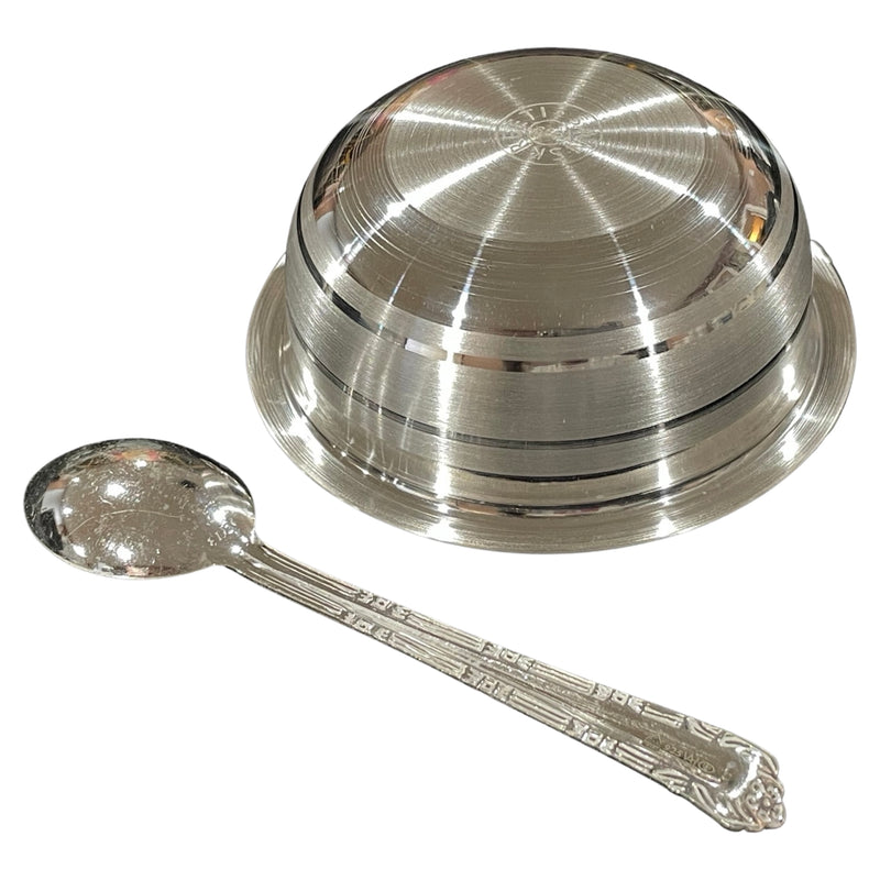 999 Pure Silver 3.75 inch Bowl & Spoon for Kids / Youth -3.75 inch Set