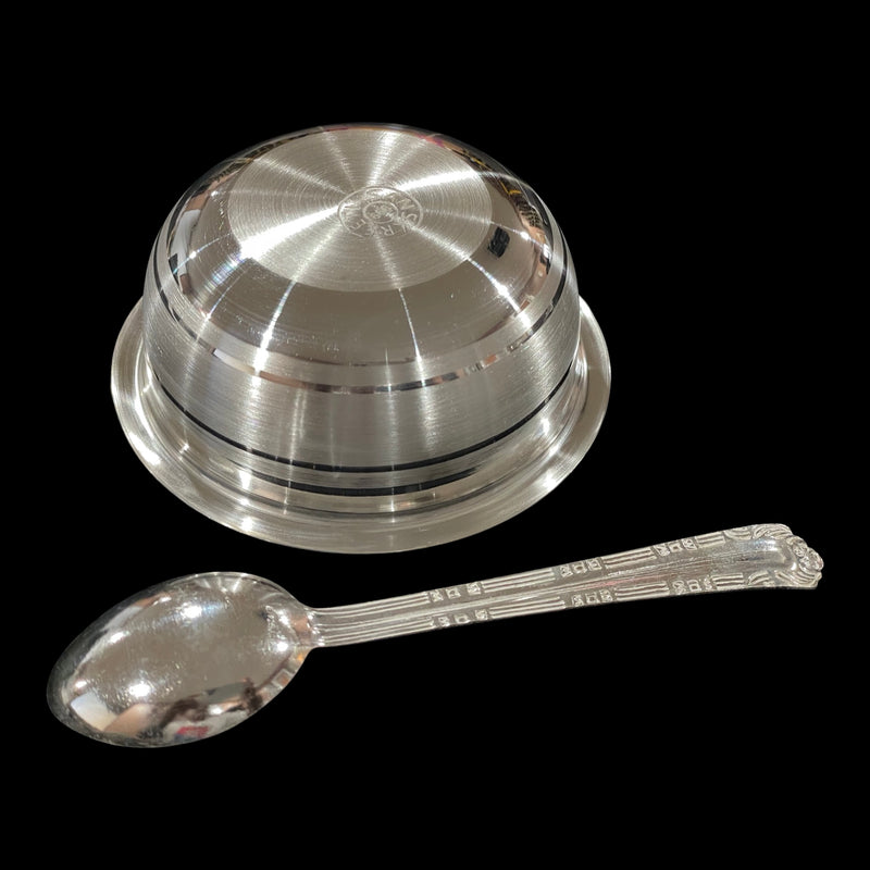 999 Pure Silver 4.0 inch Bowl & Spoon for Youth / Adults -4.0 inch Set
