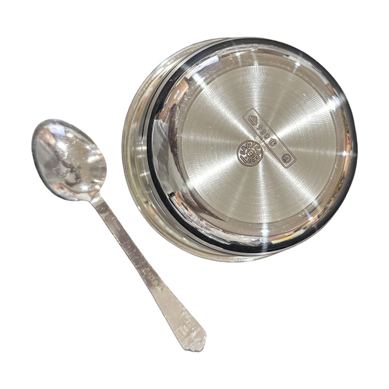 999 Pure Silver Hallmarked 400ml Heavy Bowl & Spoon Set - 5.0-inch Set