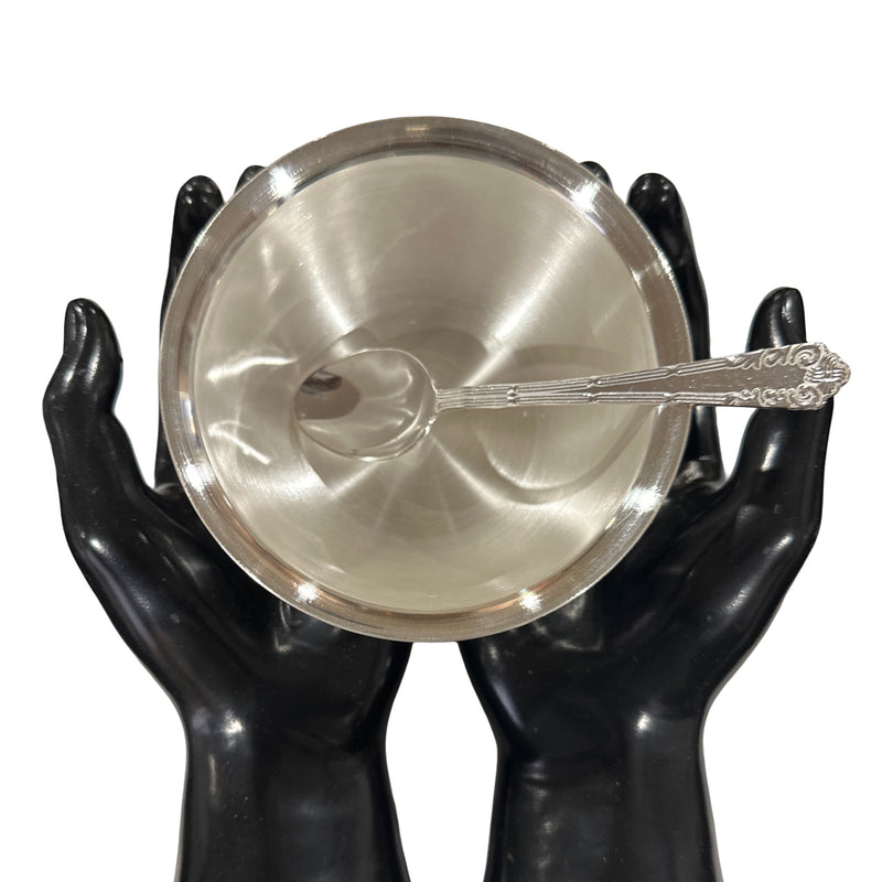 999 Pure Silver Hallmarked 400ml Heavy Bowl & Spoon Set - 5.0-inch Set