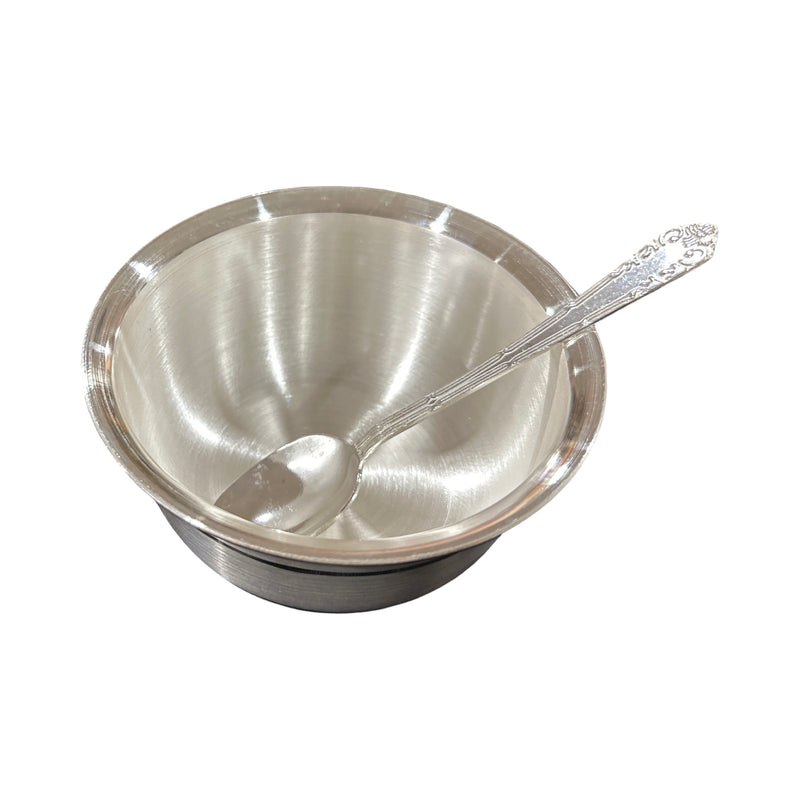 999 Pure Silver Hallmarked 400ml Heavy Bowl & Spoon Set - 5.0-inch Set