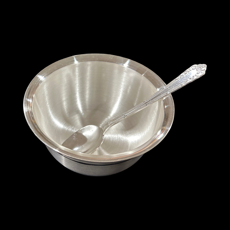 999 Pure Silver Hallmarked 400ml Heavy Bowl & Spoon Set - 5.0-inch Set