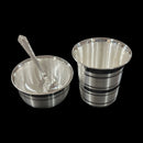 999 Pure Silver Hallmarked 250ml Glass, 150ml Bowl & Spoon Set -3.5 inch Set