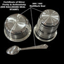 999 Pure Silver Hallmarked Anna Prasanam 75ml Glass, 70ml Bowl & Spoon Set - 2.5-inch Set