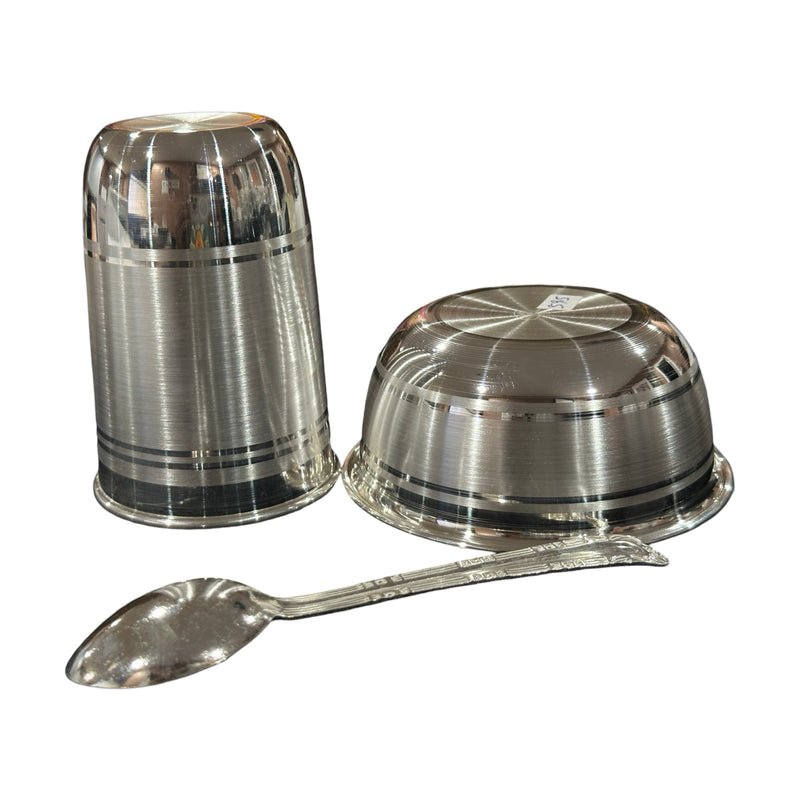 999 Pure Silver 4.0 Inch Glass, 4.0 Inch Bowl & Spoon - 4.0-inch Set