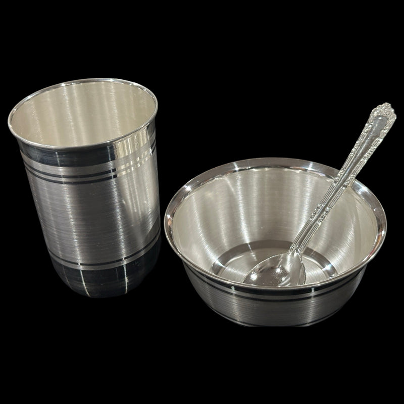 999 Pure Silver 4.0 Inch Glass, 4.0 Inch Bowl & Spoon - 4.0-inch Set