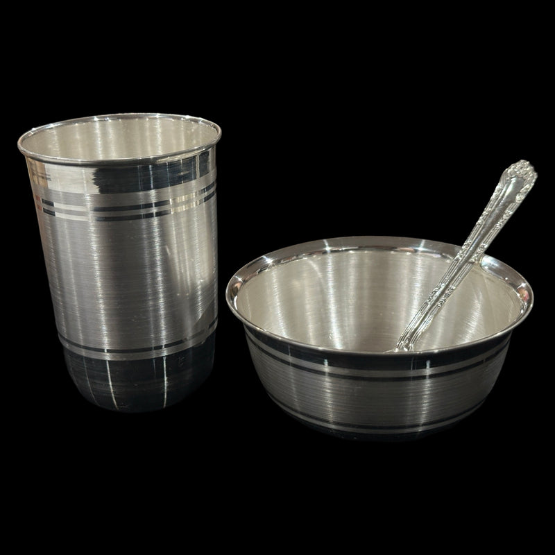 999 Pure Silver 4.0 Inch Glass, 4.0 Inch Bowl & Spoon - 4.0-inch Set