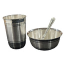 999 Pure Silver 300ml Glass, 250ml Bowl & Spoon - 4.0-inch Set