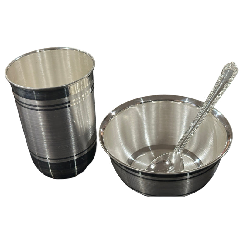 999 Pure Silver 4.0 Inch Glass, 4.0 Inch Bowl & Spoon - 4.0-inch Set