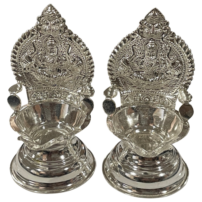 925 Sterling Silver Hallmarked 3.75 Inch Lakshmi / Kamakshi Deepak (Diya) Pair