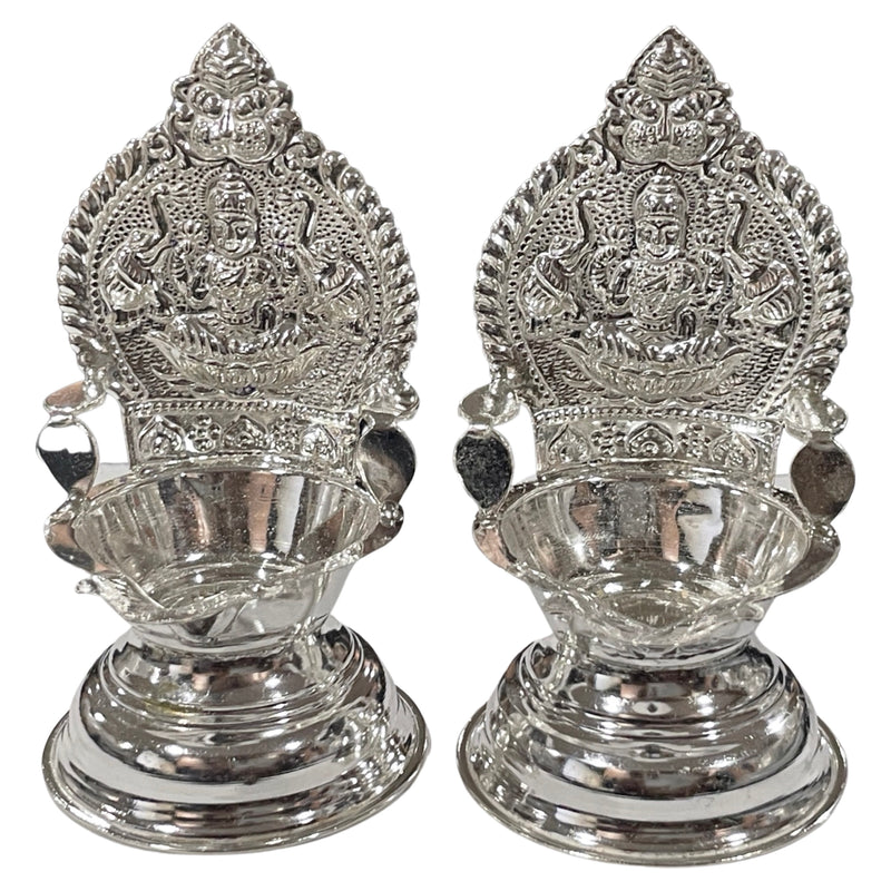 925 Sterling Silver Hallmarked 3.25 Inch Lakshmi / Kamakshi Deepak (Diya) Pair
