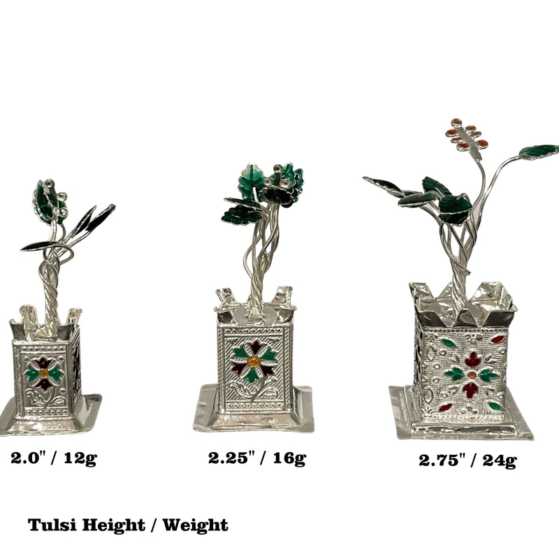 925 Sterling Silver Hallmarked Tulsi Mata / Holy Basil Plant (Figurine