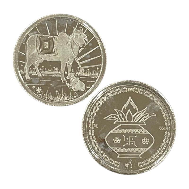 999 Pure Silver Kamdhenu Cow / Hindu Kalash 5 Gram Coin