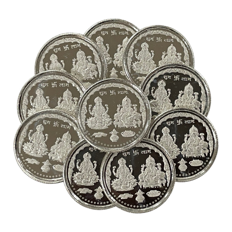 999 Pure Silver Ganesha Lakshmi / Laxmi 5 gram Coin (Pack of 10 Coins)-Figurine