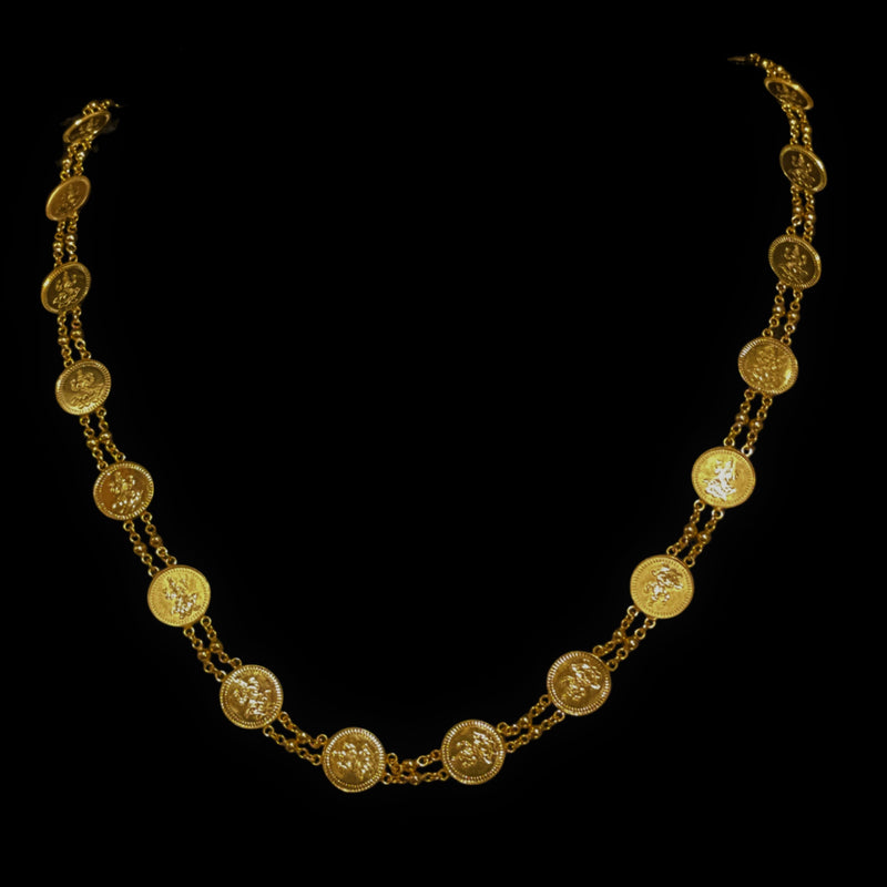 916 Twenty Two Karat (22K) Gold Necklace Lakshmi Kasu Mala / Kasulaperu