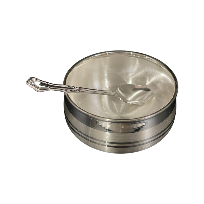 999 Pure Silver 3.5 inch Hallmarked Bowl & Spoon for Kids - Designer Set