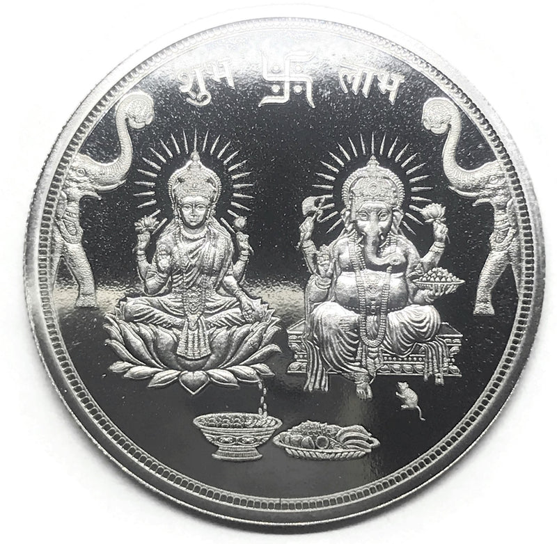 999 Pure Silver Ganesha Lakshmi MMTC 20 Gram Coins (Pack of 5 Coins)
