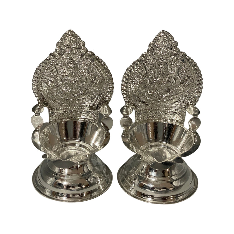 925 Sterling Silver Hallmarked 3.25 Inch Lakshmi / Kamakshi Deepak (Diya) Pair