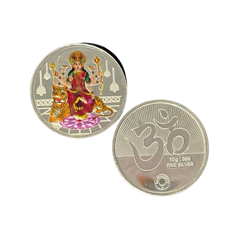 999 Pure Silver Ambe Mata / Durga Mata Color 10 Gram Coin