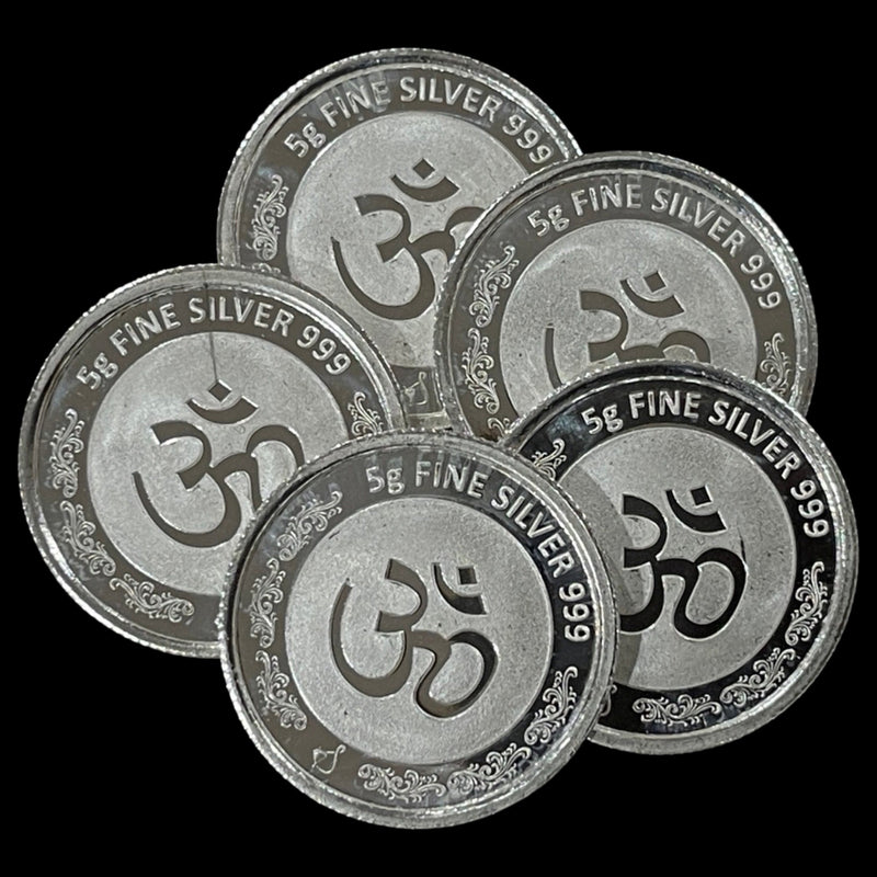 999 Pure Silver Ganesha Lakshmi / Laxmi 5 Gram Coins (Pack of 5 Coins)-Figurine
